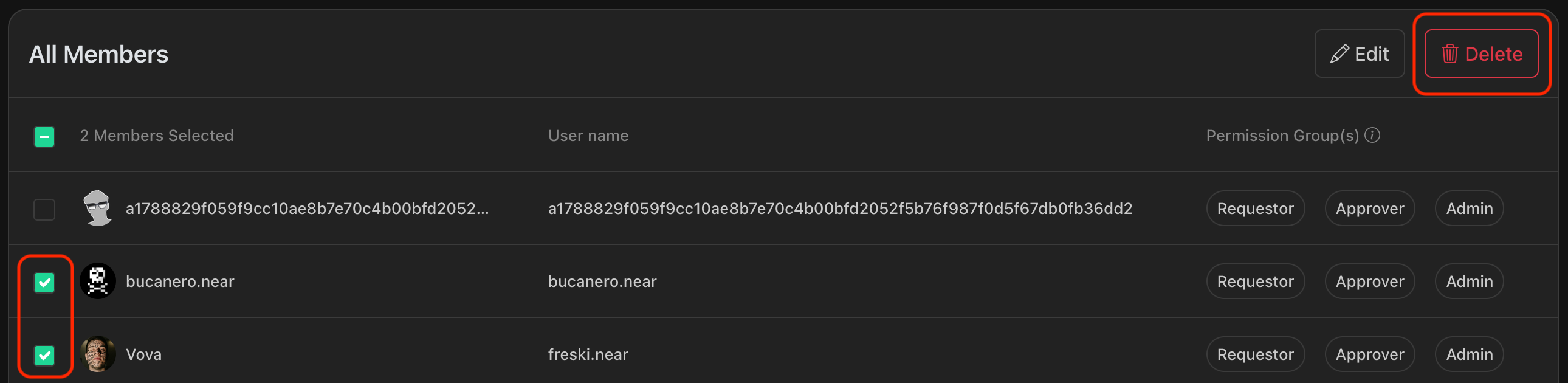 Delete members