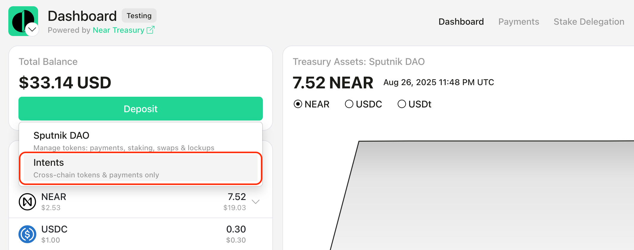 Dashboard with NEAR Intents