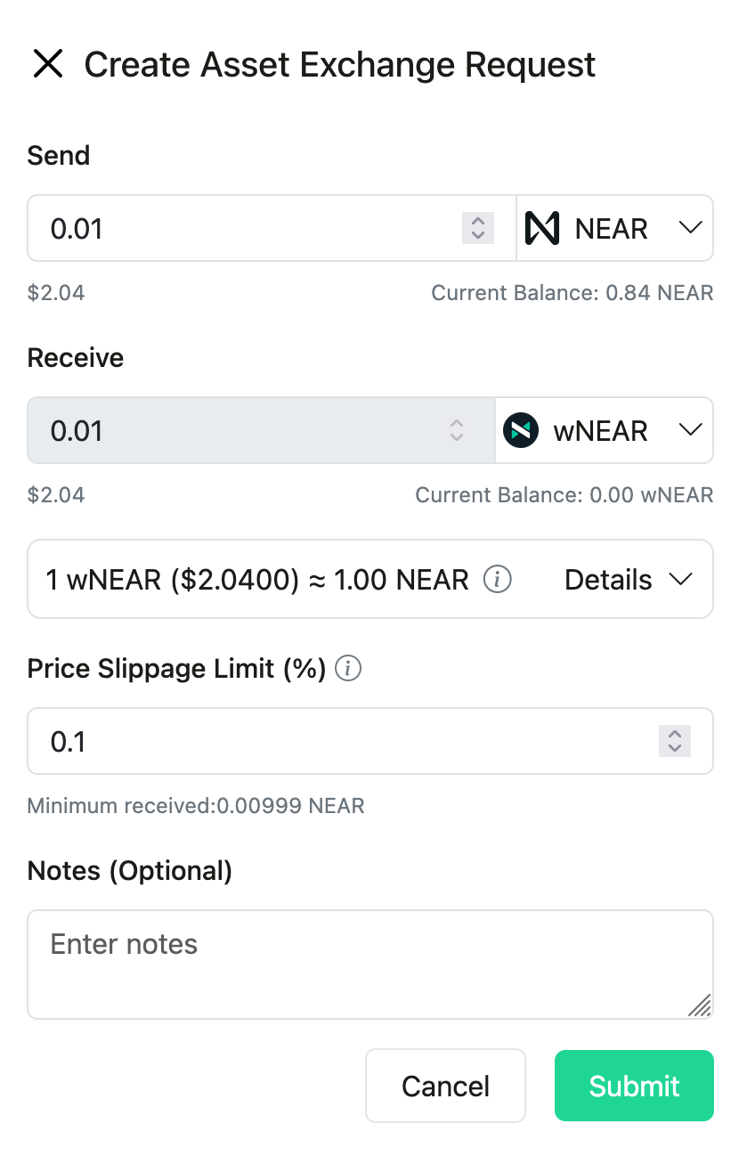 Create exchange request