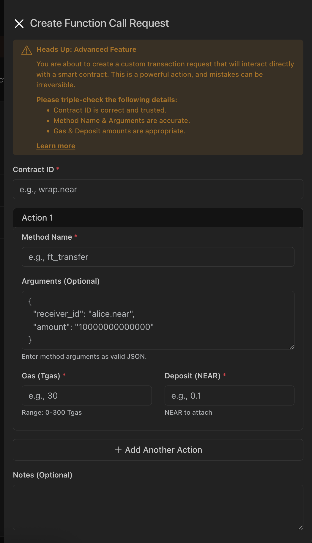 Create custom function call request