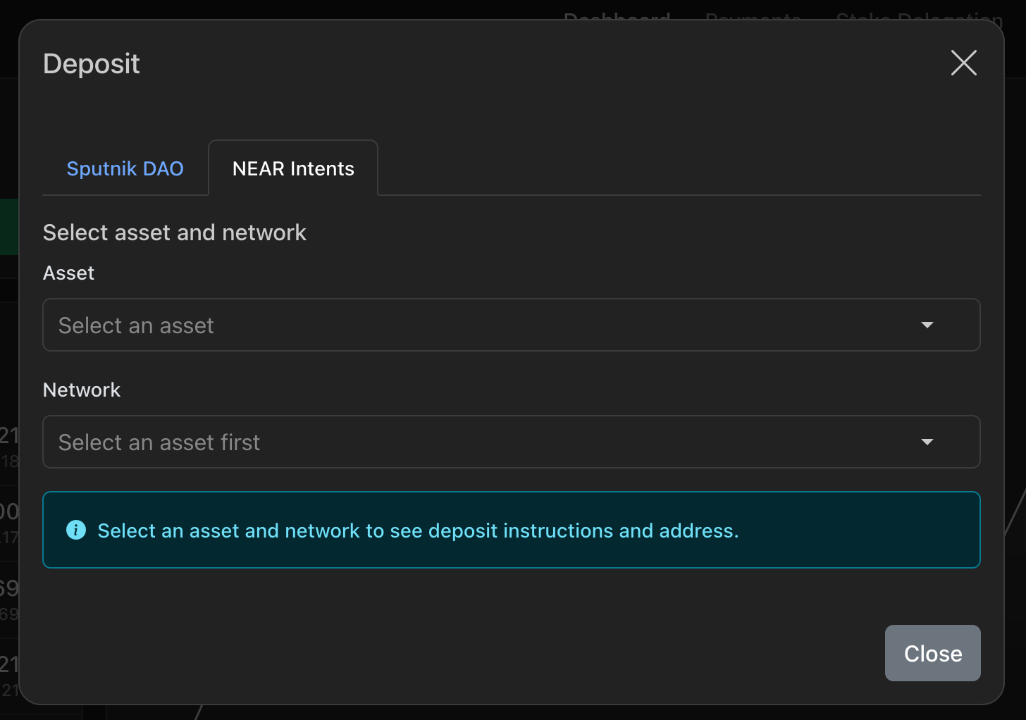 Network Selection Dropdown