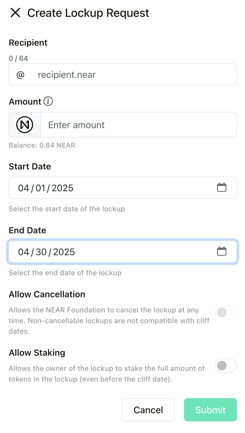 Create lockup request