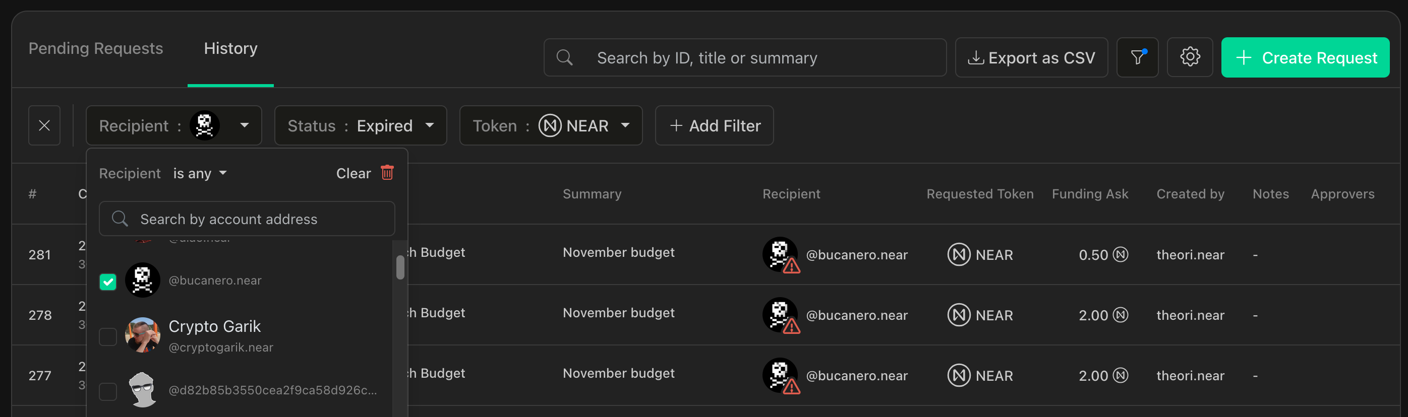 Apply payment filter