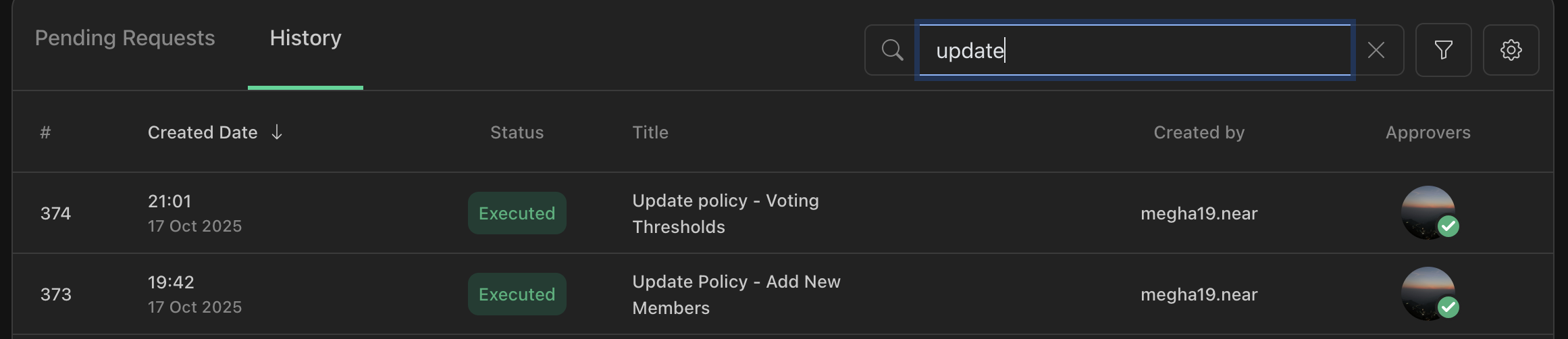 Search request filter