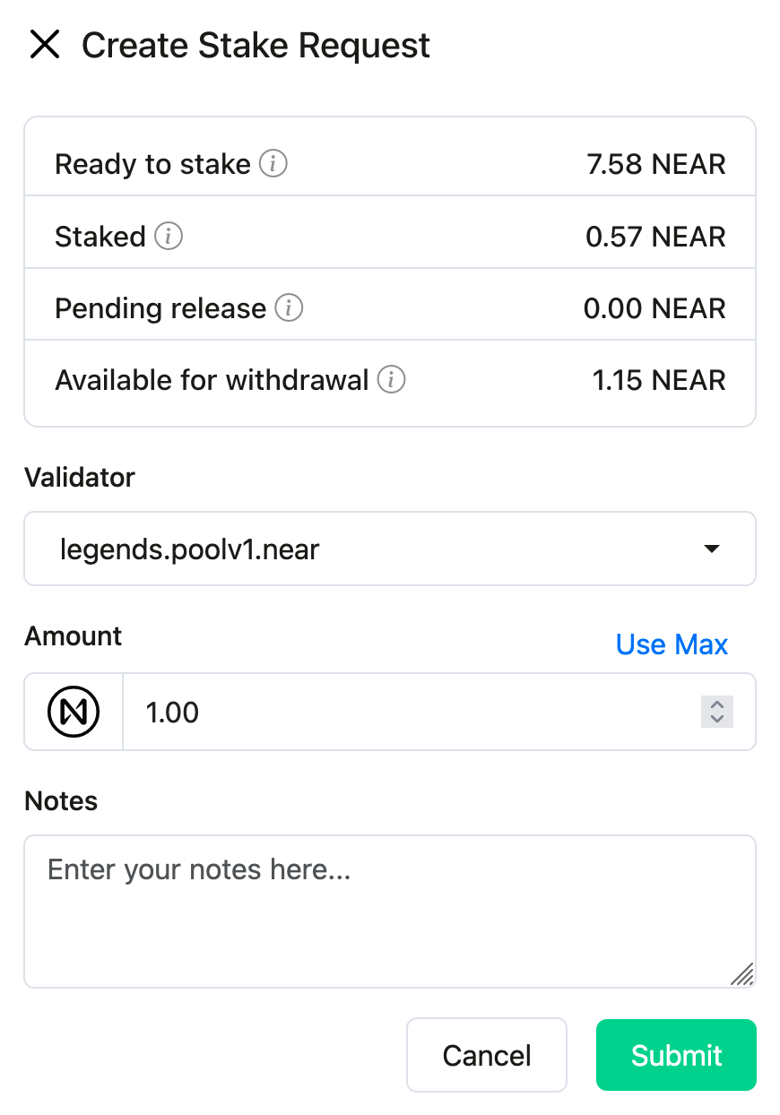 Create stake request