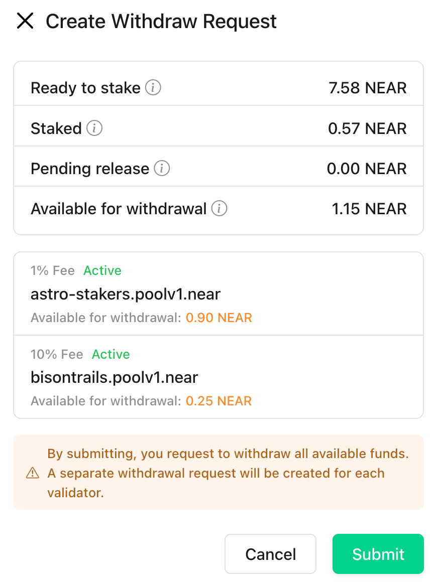 Create withdraw request